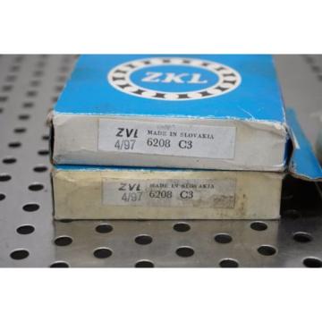 ZKL ZVL 6208 C3 SINGLE ROW BALL BEARING NO SHIELD 6208C3 6208 C3 NEW (Qty 2)