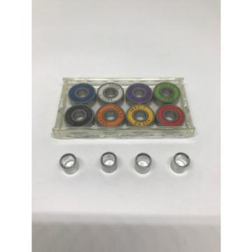 8 Pcs  smoth Skateboard pennyboard Bearings ABEC7 Multi Color with 4pcs Spacers