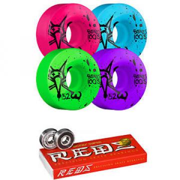 Bones Skateboard Wheels 52mm 100&#039;s Multi With Super Reds Bearings