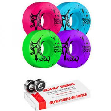 Bones Skateboard Wheels 52mm 100&#039;s Multi With Swiss Bearings