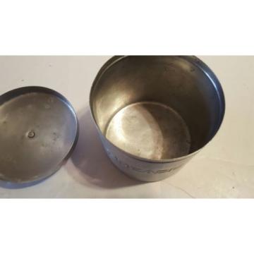 VINTAGE ALUMINUM GREASE CAN BLACK KNOB ON LID 4&#034; TALL