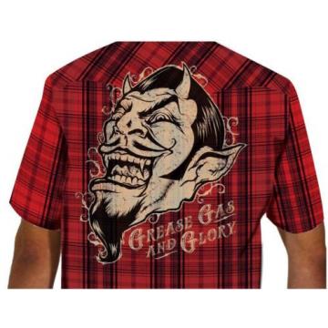 Lucky 13 shirt plaid button up devil head grease gas glory rockabilly western