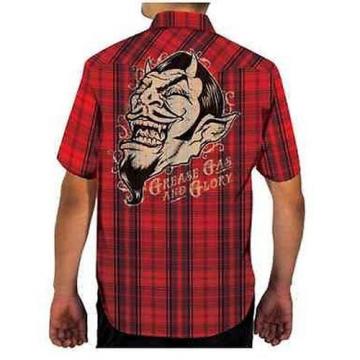 Lucky 13 shirt plaid button up devil head grease gas glory rockabilly western