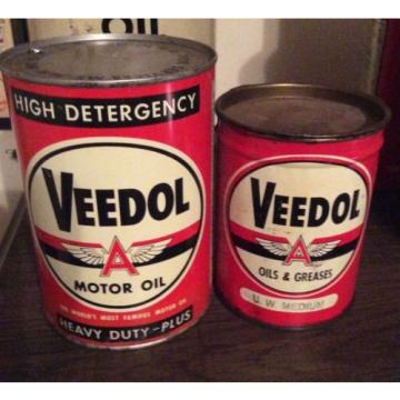 (2) Rare Flying A Veedol Motor Oil Cans Grease 1 Quart 1 Lb Tidewater