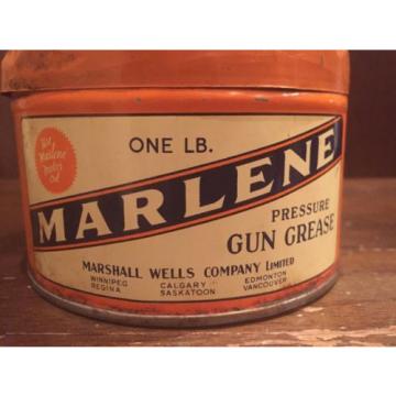 Antique Marshall Wells Co Marlene Pressure Gun Grease Tin 1lb Pound Can Vtg Oil