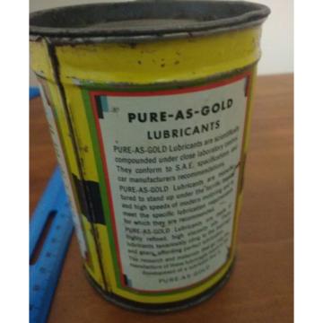 Pure as gold wheel Grease lube oil metal can vtg petroleum gas collectible car