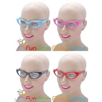 Polka Dot 1950&#039;s Style Glasses 50&#039;s Rock n Roll Fancy Dress Grease 4 Colours