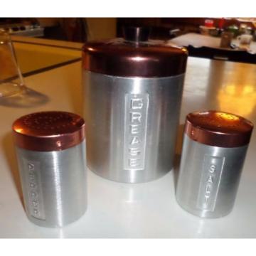 3 PIECE ALUMINUM CANISTER SET, SALT, PEPPER, GREASE CAN,