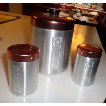 3 PIECE ALUMINUM CANISTER SET, SALT, PEPPER, GREASE CAN,