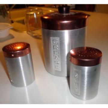 3 PIECE ALUMINUM CANISTER SET, SALT, PEPPER, GREASE CAN,