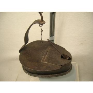 Antique Hanging Iron Betty Grease Lamp w/Pick Large 5&#034; Chamber 11 1/2&#034;