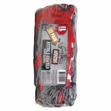12 Pack Grease Monkey Nitrile Coated Gloves Red &amp; Black (L) Large, Work Mechanic