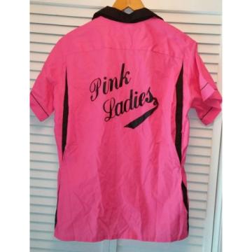 Pink Ladies Grease button shirt Large pink black short sleeve collar costume