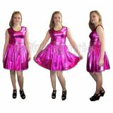 METALLIC SHINY PVC PINK BLACK GREASE WETLOOK ROCKABILLY SWING DRESS RAVE CYBER